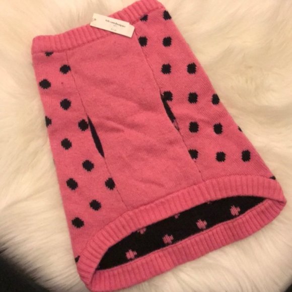 NEW CAROLINA AMATO NEW YORK pink black polkadot luxury cashmere dog sweater S/M - Picture 2 of 3